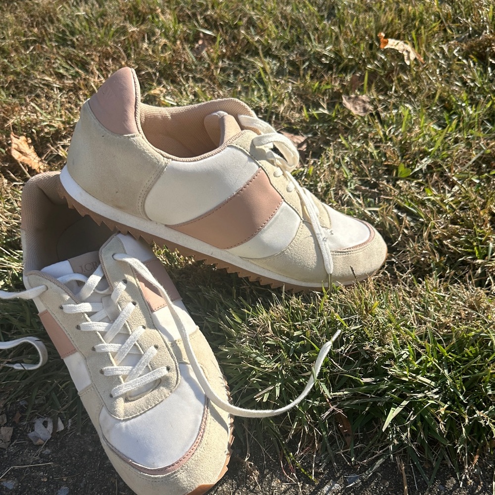 Women's beige, white and pink j crew tennis shoes